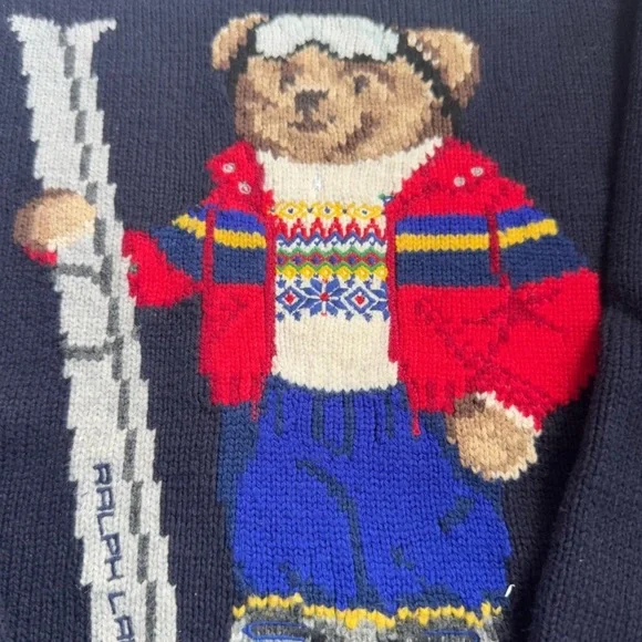 Polo by Ralph Lauren Navy Sweater with Bear Design - Picture 2 of 7
